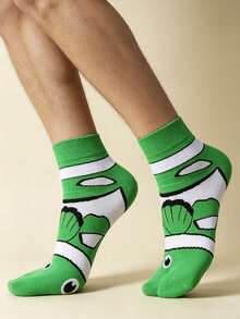 1 Pair Unisex Cartoon Fish Print Ankle Socks, Casual Sports Couple Socks, Fashion Versatile Socks, Spring/Summer - Multicolor - View 5