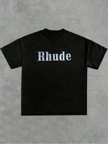 Premium Unisex Casual T-Shirts, Men's Graphic T-Shirt, Rhude 100% Cotton Casual T-Shirt - 黑色 - 查看 2