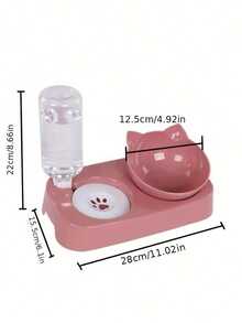 1pc Pink Cat Bowl Set, With Automatic Water Dispenser, Spill-Proof, Multifunctional Adjustable Pet Feeder, 2-In-1 Pet Feeding & Watering Supplies - Hồng - Xem 2