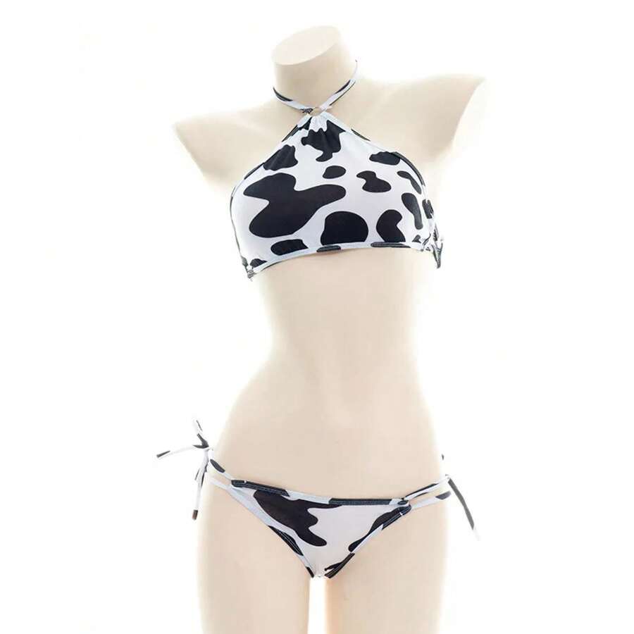 Traje de baño de la serie Cow, Bikini, uniforme de sirvienta, disfraz de verano para playa, traje de baño Kawaii para chica, falda, conjunto de uniforme, Cosplay - Blanco - Ver 1