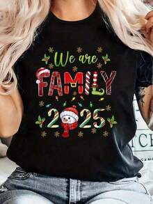 Christmas Series Pattern Round Neck Short Sleeves, Loose Casual Christmas T-Shirt - Featuring A Christmas Tree, Santa Claus Hat, And Other Fashionable Elements, This Round Neck Short Sleeve T-Shirt Is The Best Christmas Gift For Friends, Family, And Yourself. It Will Make You Shine In This Wonderful Christmas Winter Wear - Unisex Clothing For Women And Men - 黑色 - 查看 1