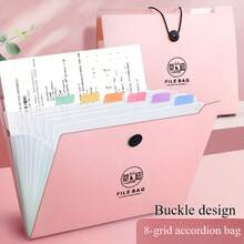 Caja de almacenamiento de archivos Morandi de 8 cuadrículas A4, caja organizadora de archivos, disponible en múltiples colores, con cierre de hebilla, adecuada para la organización de archivos de oficina y escuela, moda y útiles de estudio - Conjuntos - Ver 9
