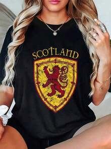 Camiseta Holgada Sencilla Mujer Estilo Moderno 100% Cotton Casual Tshirt Scottish Rampant Lion Scotland Coat Of Arms Banner T-Shirt Women's Men's Graphic Tee Crew Neck Summer Vacation Tops C - Negro - Ver 6