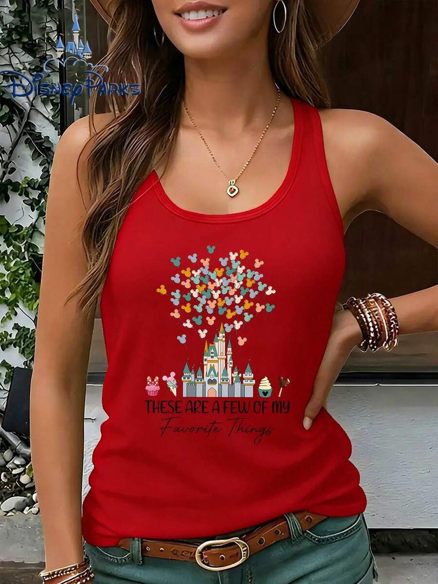 Disney'S New Licensed Women'S Collection For 2026 Features Popular Printed Designs, Including Mickey Mouse Castle Balloons And Candy Desserts.This Sleeveless Round-Neck Tank Top Is Stylish, Comfortable, And Versatile - 紅色 - 查看 1