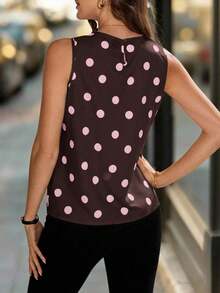 Blusa sin mangas con pliegues y estampado de lunares para mujer - Burdeos - Ver 2