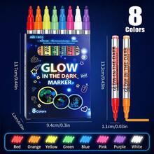 8 colores de marcadores que brillan en la oscuridad, bolígrafo luminoso, absorbe la luz, brilla automáticamente en la oscuridad - reutilizable - Multicolor - Ver 12