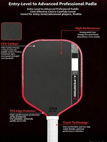 JOOLA Pro V 增强型匹克球拍 - 16毫米 - 阿加西·格拉夫·珀尔修斯原版碳纤维纹理表面 - 加固框架和强力拍芯，操控性极佳，轻量化设计 - Perseus-Slim Grip - 查看 2