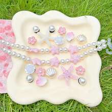 18pcs Pink Ocean Series Shoe Charms, Shell, Starfish, Bow DIY Accessories, Charm Set For Perforated Slippers - Pink Starfish Long Chain - View 9