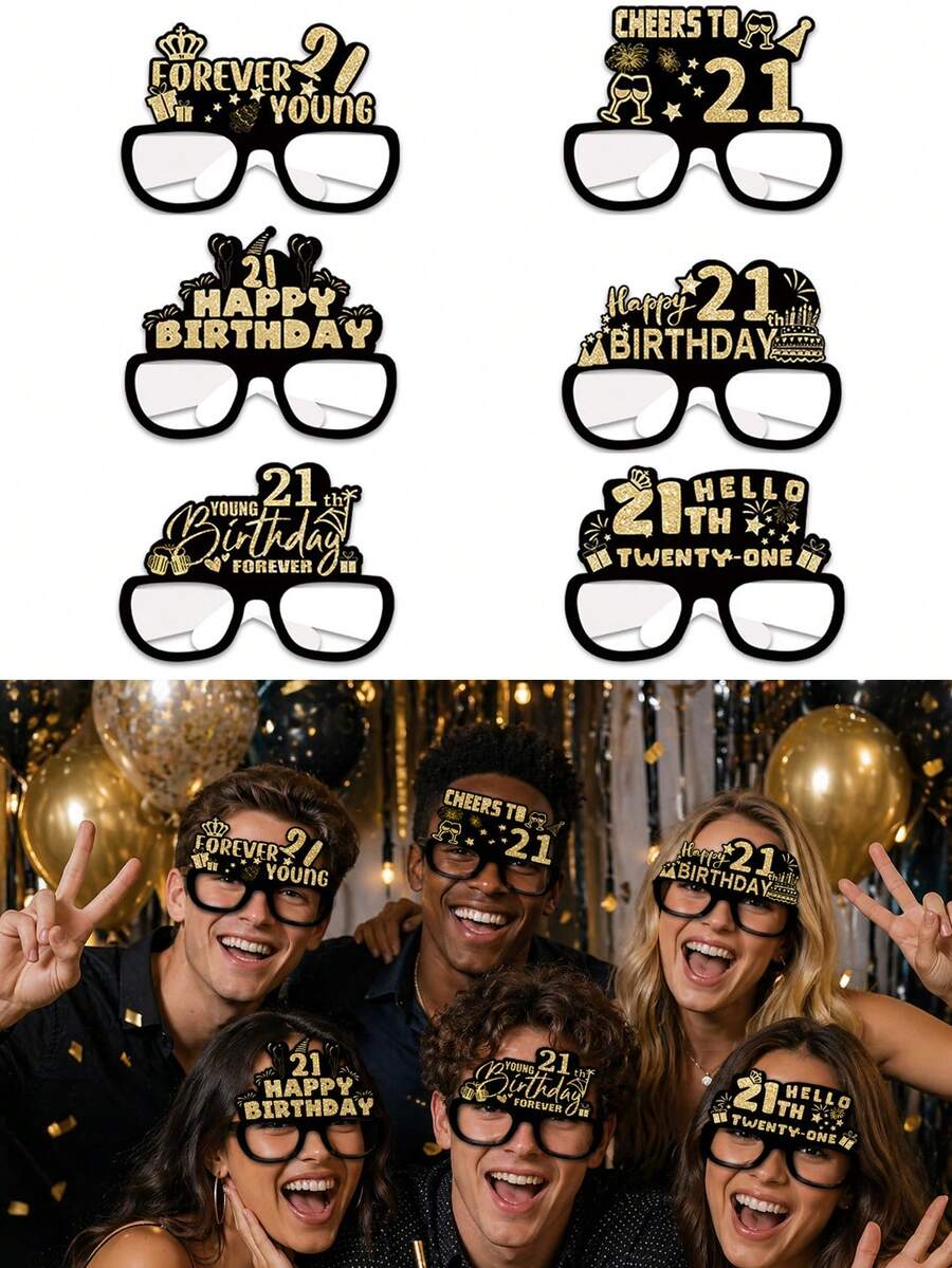3pcs/2pcs/1pc-21st Birthday Glasses, 18th Birthday Glasses. Cool Birthday Party Glasses - Black & Gold Fun Glasses, Birthday Decoration Glasses, Suitable For Birthday Party Photo Props, Birthday Host Costume, Birthday Party, Birthday Party Decorations, Also Can Be Used As Photo Props. Birthday Hat, Vintage Birthday Party Costume Accessories, Suitable For 18, 21, 30, 40, 50, 60, 70th Birthday Party Atmosphere Decoration, - Multicolor - View 1