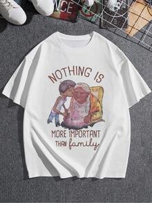 Illustration Showing The Love Between Generations With A Child Hugging His Grandmother, Symbolizing Tenderness, Unity, And The Eternal Value Of Family. Women's Short-Sleeved T-Shirt, Comfortable, Soft, And Breathable, Suitable For Everyday Wear. - 白色 - 查看 3