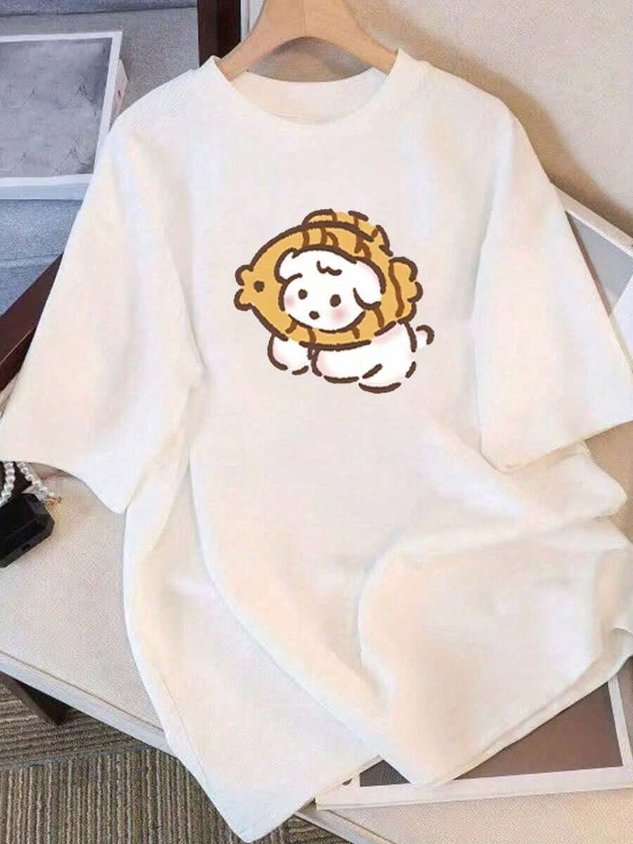 New Summer 2026 Pure Cotton T-Shirt, Women's Short Sleeve T-Shirt With Unique Design Print, Slimming Half Sleeve Loose Top For Students, Versatile And Comfortable Casual Top For Women, Suitable For Spring, Summer And Autumn. - 白色 - 查看 1