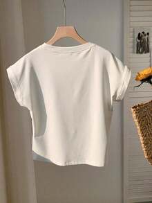 Set de 3 camisetas casuales de mujer de cuello redondo y unicolor, versátiles para uso diario - Blanco - Ver 2