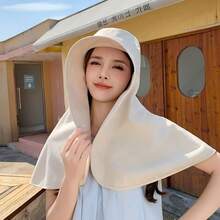 1pc Solid Color Wide Brim Sun Hat For Women, Summer UV Protection Shawl Neck Cover Foldable Bucket Hat - Multicolor - View 5