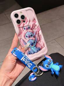 Disney Lilo And Stitch Phone Case : 3D Fluffy Pattern Border Protector Phone Soft Phone Case With A Free Cute Stitch Bracelet Chain Lanyard, Stitch, Lilo, Angel, For Apple 17 Promax 17 Pro 16 15 14 13 12 11 Pro Max XS Max X XR Soft Cover Summer Phone Case - 白色 - 查看 3