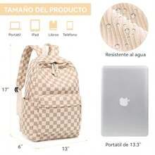 Universitaria Para Niñas, Linda Mochila Informal, Multibolsillos Gran Capacidad, Adecuada Para Viajes, Escuela Y Compras - Pana Cuadros Marrn - Ver 2