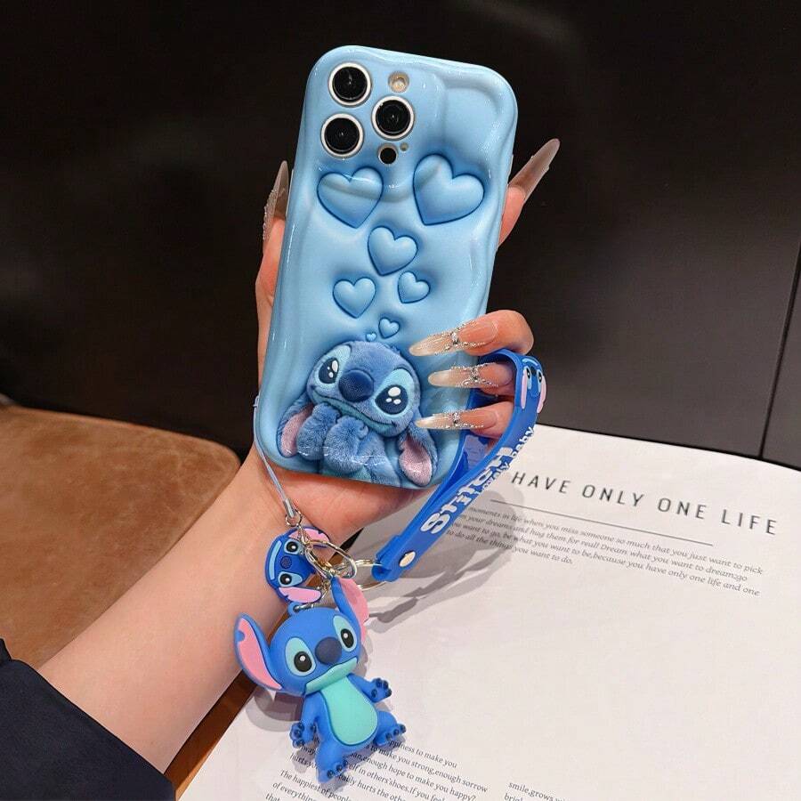 Disney Lilo And Stitch Phone Case : 3D Fluffy Pattern Border Protector Phone Soft Phone Case With A Free Cute Stitch Bracelet Chain Lanyard, Stitch, Lilo, Angel, For Apple 17 Promax 17 Pro 16 15 14 13 12 11 Pro Max XS Max X XR Soft Cover Summer Phone Case - 白色 - 查看 1