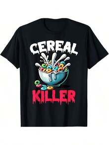 NuevascamisetasCamiseta Estampada Divertida de Asesino de Cereales para Hombre 2026-Camisa casual de manga corta de algodón puro negro, con un estampado de escena de asesinato en una tazón de cereales, adecuada para convenciones de cómics y uso diario, talla grande, estilo retro. Y2K, Dulceniña, Camiseta de manga corta para hombre, productos de anime japonés, conjuntos para niños, San Valentín, camiseta de mujer de algodón puro, camiseta informal negra de cuello redondo para hombre, camisas para niños, ropa para niñas, conjuntos de televisión para niñas, conjuntos a juego para madre e hija - Negro - Ver 1