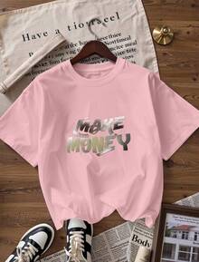 Urban And Minimalist Style Short-Sleeved T-Shirt,  Short-Sleeved T-Shirt For Spring And Summer 2026, Made In Mexico, 180 Grams. Cartoon Print, Couple Design, Suitable For Indoor Or Outdoor Wear. Crew Neck, Unisex, Ideal For The Office And Leisure. One-Pack. - PK-P631577SLNDXZGY511 - 查看 4
