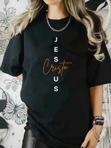 Women's Short Sleeve T-Shirt - Casual Round Neck Blouse With Stretch Fabric, Comfortable And Breathable For Gym, Outdoors And Everyday Wear - Machine Washable, Versatile For All Seasons And Body Types - 黑色 - 查看 1