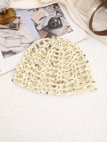 1pc/2pcs Bohemian Style Solid Color Hollow Out Sequin Knit Beanie - Multicolor - View 19