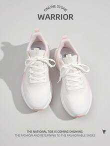 WARRIOR 1双女士系带运动鞋，夏季新款时尚百搭厚底透气休闲运动鞋，适合户外运动 - 白淺粉紅色 - 查看 5