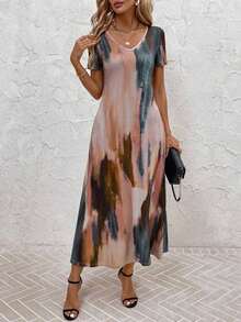 Vestido unicolor con bolsillo oculto escote V - Rosa - Ver 6