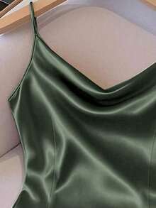 Chaleco sin mangas de mujer de tela tejida brillante, ajuste ceñido, apto para uso diario y para capas, primavera/otoño/invierno - Verde Oscuro - Ver 3