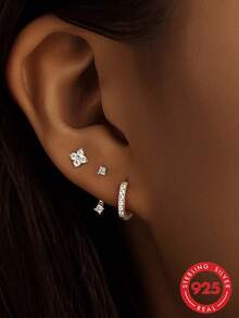 3 Stücke 925 Sterling Silber Ohrringe Set, geeignet für mehrfache Piercings, zarte 18K Goldplattierte Ohrstecker, kleine Ohrringe, Hypoallergen für empfindliche Ohren, Damen - Silber - Übersicht 10