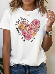Women's T-Shirt With Bible Verse, 1 John 4:19, Short Sleeve, Crew Neck, Casual Style With Floral Heart And Scripture Print, For Everyday Wear, Religious Events, And Party Gifts - Unisex Cotton T-Shirt, Urban Vintage Style, Crew Neck And Short Sleeve - 白色 - 查看 1