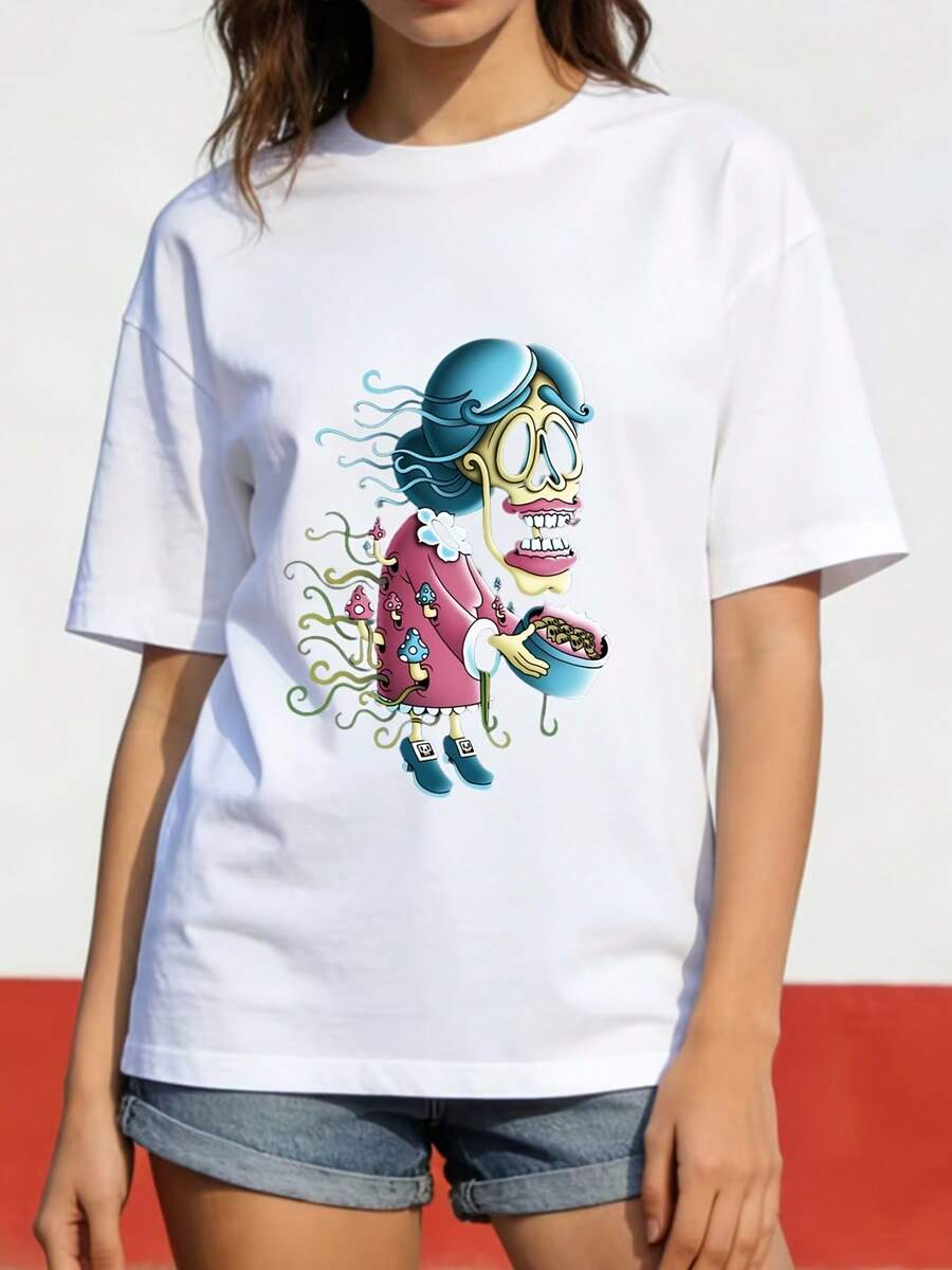 Women's Modern And Soft Printed T-Shirts, Casual Summer Short Sleeve T-Shirts, Comfortable And Soft Tops, Women's Urban Clothing With Unique Designs, Perfect For Family Gatherings And Office Parties. - 白色 - 查看 1