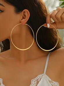 1 Pair Exaggerated Fashion Minimalist Creative Versatile Small Hoop Earrings, Delicate Design Suitable For Daily Wear For Women - Gold - View 1