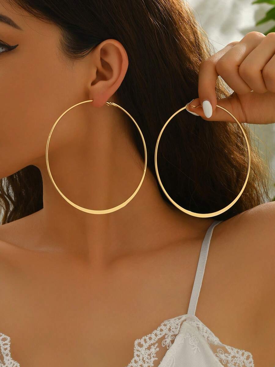 1 Pair Exaggerated Fashion Minimalist Creative Versatile Small Hoop Earrings, Delicate Design Suitable For Daily Wear For Women - Gold - View 1