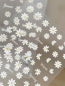 2pcs 5D Embossed Daisy Nail Stickers, Self-Adhesive White Flower Nail Decals Spring Floral Nail Sliders DIY Nail Art Decoration - Multicolor - View 5