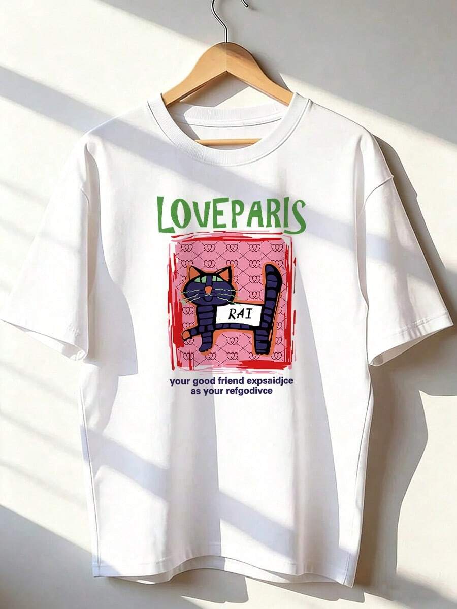 Retro-Style Short-Sleeve T-Shirt, Short-Sleeve T-Shirt For Spring/Summer 2026, Made In Mexico, 180 Grams. Cartoon Print, Couple Design, Suitable For Indoor Or Outdoor Wear. Crew Neck, Unisex, Ideal For Office And Leisure. One-Piece Pack. - WH-P631577SLNDXZGY557 - 查看 1