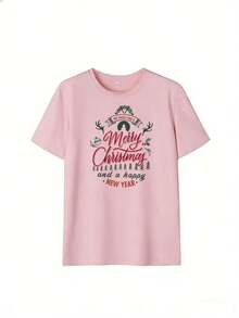 Christmas T-Shirt With "Merry Christmas" Text,  Short-Sleeved T-Shirt For Spring And Summer 2026, Made In Mexico, 180 Grams. Cartoon Print, Couple Design, Suitable For Indoor Or Outdoor Wear. Crew Neck, Unisex, Ideal For Office And Leisure. One-Pack. - PK-P631577SLNDXZGY561 - 查看 3