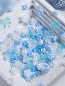Bộ 1 chiếc charm móng tay hình hoa hồng 3D màu xanh trắng, nơ bướm đính ngọc trai, phụ kiện trang trí móng tay bằng nhựa tổng hợp, đồ dùng tự làm móng, phụ kiện trang trí móng tay cho nữ. - Nhiều màu - Xem 3