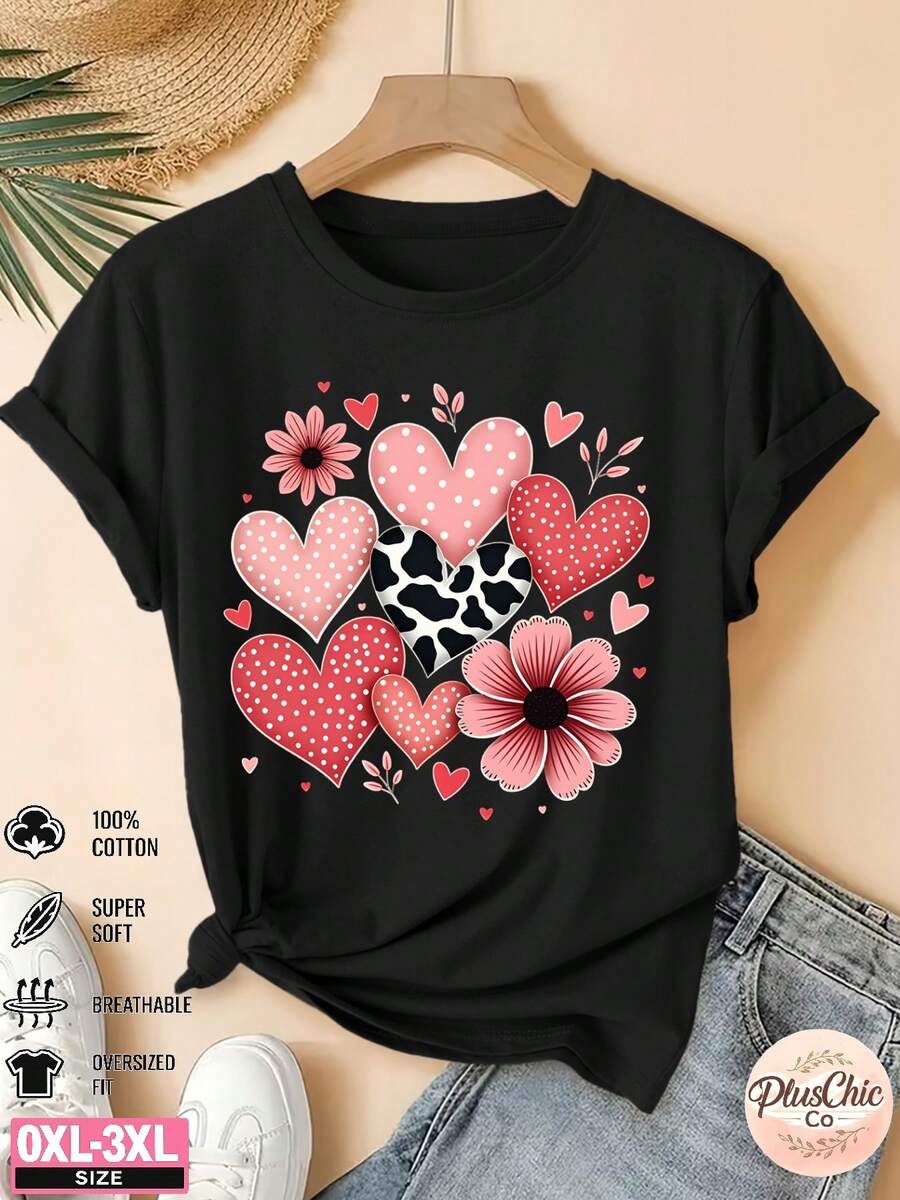 Women's Soft Pure Cotton T-Shirt, Round Neck, Soft, Lightweight, Breathable, Casual, Summer, For Everyday Wear, Elegant Blouses For Women. - 黑色 - 查看 1