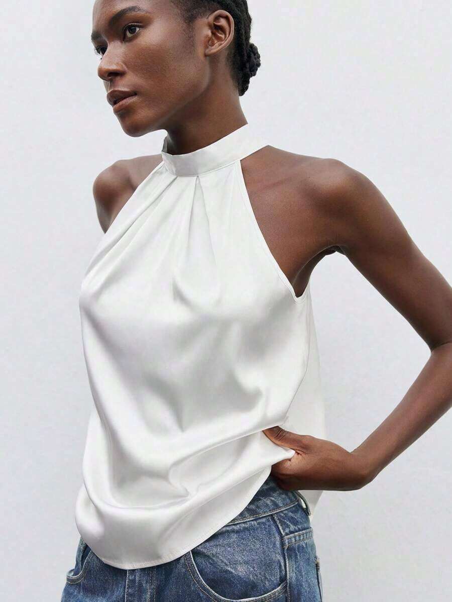 Blusa holgada de unicolor de estilo minimalista, elegante y urbano para uso diario, con estilo romántico retro de los 90, adecuada para Navidad, Año Nuevo, San Valentín, fiestas, playa, graduación, moda, carnaval, vacaciones, invitados de boda, br - Blanco 2 - Ver 1