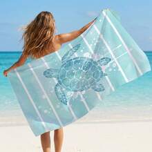 1pc Sea Turtle Printed Beach Towel, Suitable For Travel, Outdoor Camping, Beach, Swimming, Beach Vacation - A - View 2
