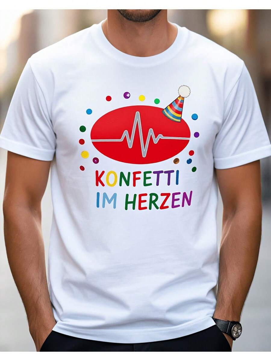 Men's Heartbeat Confetti Party T-Shirt - Fun Clothing For Celebrations And Happy Moments - Men's Clothing - 白色 - 查看 1
