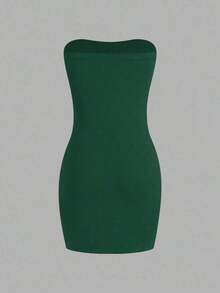 Vestido de tubo de color liso con abertura alta para ropa de Año Nuevo, minivestido corto para mujer - Verde Oscuro - Ver 2