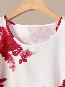 2 piezas Conjunto de top y pantalones casuales estampados para mujer - Rojo - Ver 6