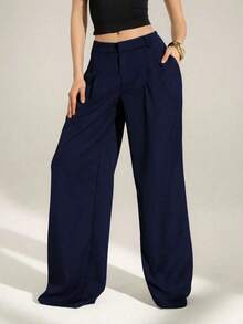 pantalones de trabajo con corte elegante para mujeres - Azul marino - Ver 5