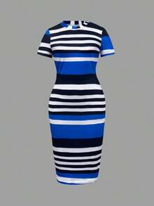Vestido ajustado casual de mujer con bloques de color y rayas, elegante para el verano - Multicolor 2 - Ver 3