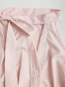 Blusa de mujer de nueva llegada sin mangas con lazo en la cintura y rayas ajustada - Rosado Sandía - Ver 4