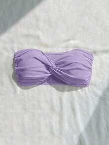 Top de bikini bandeau de un solo color con efecto retorcido - Púrpura malva - Ver 5