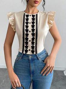 Camisa casual de mujer tejida para vacaciones de verano - Albaricoque - Ver 6