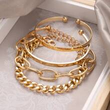 VKME Set de 4 piezas de pulsera abierta hueca con diseño de AMOR, hecho de material compatible - XH928KME1299 - Ver 6
