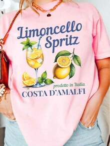 Limoncello Spritz T-Shirt From Amalfi, Italian Summer T-Shirt. A Casual Women's T-Shirt With A Multicolored Print, Featuring Rich Colors, Suitable For Summer; A Stylish Women's T-Shirt. - 多色 2 - 查看 5
