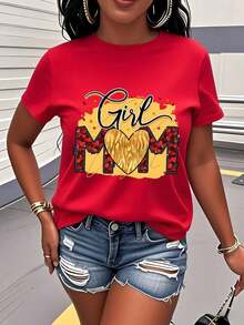 Mom Printed T-Shirt, Women's Short-Sleeved Crew Neck T-Shirt, A Special Gift For Mother's Day, With A Heart Pattern Design. This Stylish And Versatile T-Shirt Showcases The Brilliance Of Maternal Love, Perfect For Everyday Wear. - 鮮紅色 - 查看 1